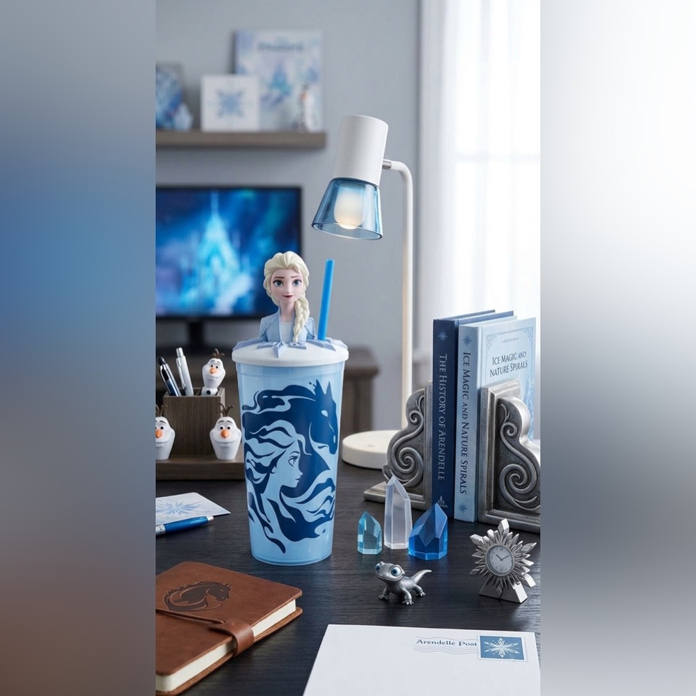 Disney Frozen 2 Elsa 3D Figure Tumbler Cup with Straw - 15oz Blue Water Bottle